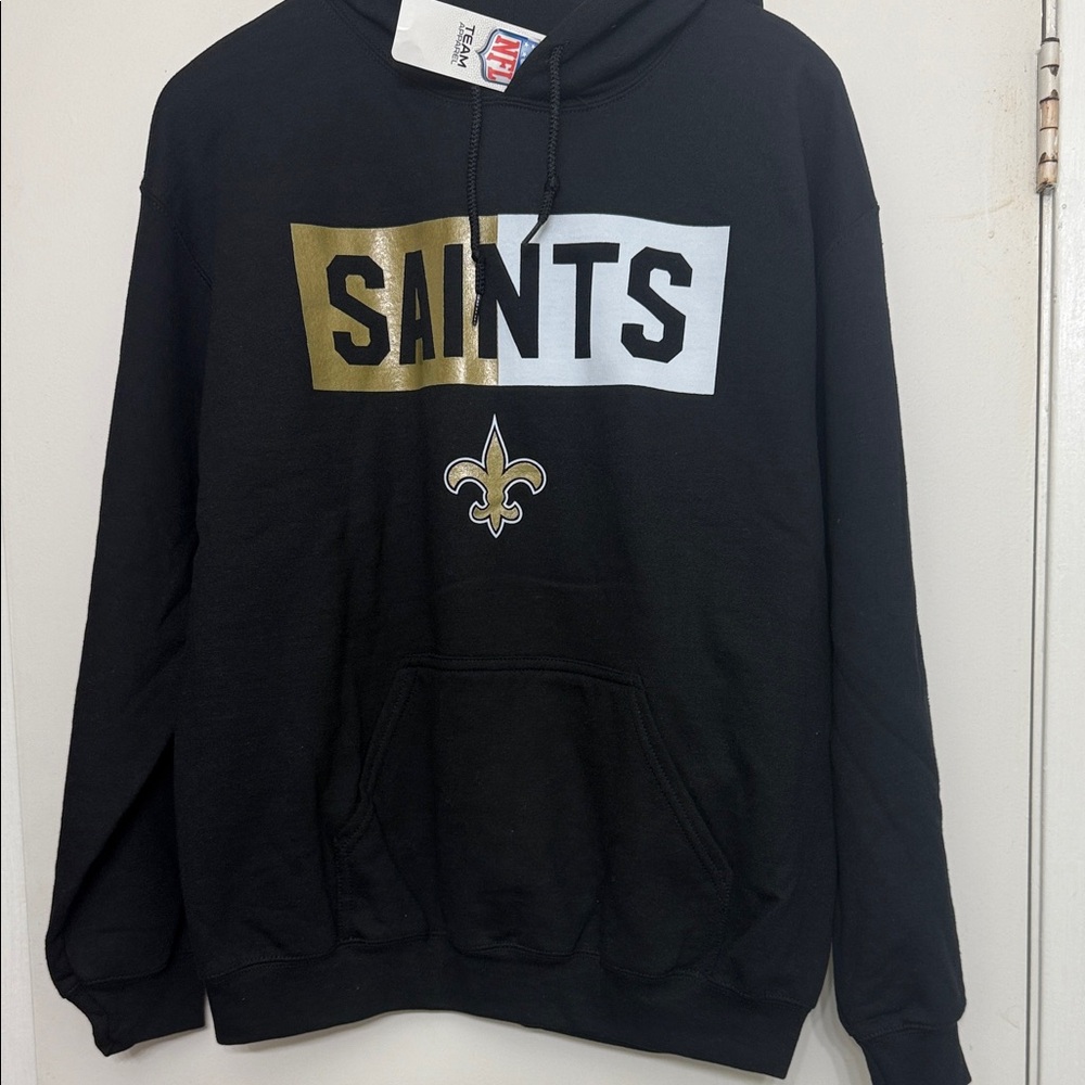 NFL Black Hoodie with Gold and White Saints Design
